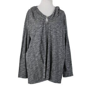 Pure Jill Sz M Black White Hooded 100% Cotton Wrap Sweater